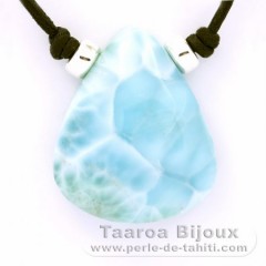 Collier en Coton, Argent et 1 Larimar - 30 x 25 x 9.8 mm - 12.4 gr