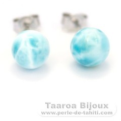 Boucles d'oreilles en Argent et 2 Larimars - 8 mm - 1.5 gr