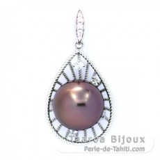 Pendentif en Argent et 1 Perle de Tahiti Semi-Ronde C 12 mm