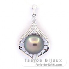 Pendentif en Argent et 1 Perle de Tahiti Ronde B/C 12 mm