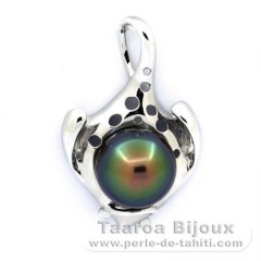 Pendentif en Argent et 1 Perle de Tahiti Semi-Baroque C 13.7 mm