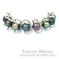 Bracelet en Argent et 8 Perles de Tahiti Semi-Baroques B+ 9.1  9.4 mm