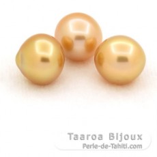 Lot de 3 Perles Australiennes Semi-Baroques C de 9.6 à 9.9 mm