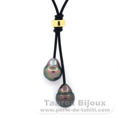 Collier en Cuir et 2 Perles de Tahiti Cercles B 11.5 mm