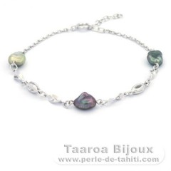 Bracelet en Argent et 3 Keishis de Tahiti