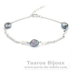 Bracelet en Argent et 3 Keishis de Tahiti