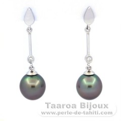 Boucles d'Oreilles en Argent et 2 Perles de Tahiti Semi-Baroques B 8.5 mm