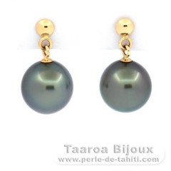 Boucles d'Oreilles en Or 18k et 2 Perles de Tahiti Semi-Rondes B 8.2 mm