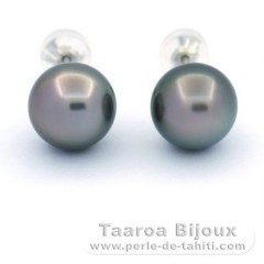 Boucles d'Oreilles en Argent et 2 Perles de Tahiti Rondes C 10.8 mm