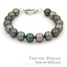 Bracelet de 16 Perles de Tahiti Rondes C 9 à 9.4 mm et Argent .925
