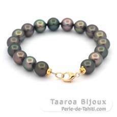 Bracelet de 17 Perles de Tahiti Rondes C 9  9.4 mm et Argent .925