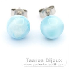 Boucles d'oreilles en Argent et 2 Larimars - 8.2 mm - 1.7 gr