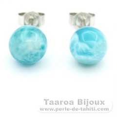 Boucles d'oreilles en Argent et 2 Larimars - 8.2 mm - 1.7 gr