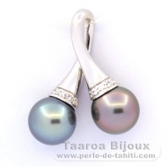 Pendentif en Argent et 2 Perles de Tahiti Rondes B/C 8.8 mm