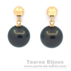 Boucles d'Oreilles en Or 18K et 2 Perles de Tahiti Rondes A 8.8 mm