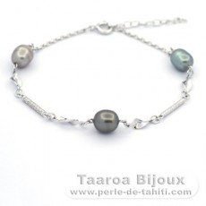 Bracelet en Argent et 3 Keishis de Tahiti