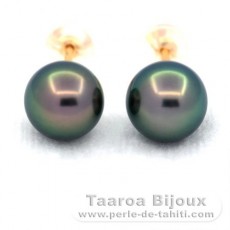 Boucles d'Oreilles en Or 18K et 2 Perles de Tahiti Rondes A & B 8.5 mm