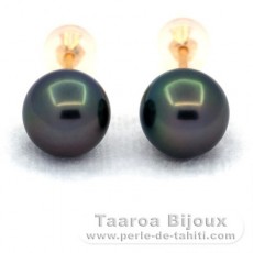 Boucles d'Oreilles en Or 18K et 2 Perles de Tahiti Rondes B 8.4 mm