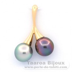 Pendentif en Or 18K et 2 Perles de Tahiti Semi-Baroques A 9.5 mm