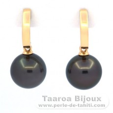 Boucles d'Oreilles en Or 18K et 2 Perles de Tahiti Rondes B 9.5 mm