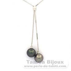 Collier en Argent et 2 Perles de Tahiti Rondes C 8.9 mm
