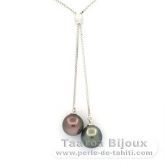 Collier en Argent et 2 Perles de Tahiti Semi-Baroques B 8.7 mm