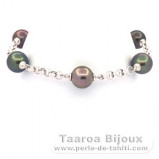 Bracelet en Argent et 5 Perles de Tahiti Semi-Rondes B 9.7 à 9.9 mm