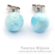 Boucles d'oreilles en Argent et 2 Larimars - 8.3 mm - 1.7 gr