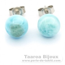 Boucles d'oreilles en Argent et 2 Larimars - 8.2 mm - 1.7 gr