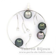 Pendentif en Argent et 4 Perles de Tahiti Rondes C 8  8.4 mm