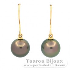Boucles d'Oreilles en Or 18K et 2 Perles de Tahiti Rondes B 9.6 mm