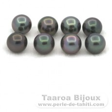 Lot de 8 Perles de Tahiti Rondes et Semi-Rondes C de 8.6  8.9 mm