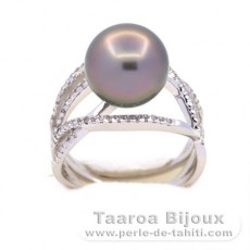 Bague en Argent et 1 Perle de Tahiti Ronde C 10.9 mm