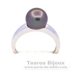Bague en Argent et 1 Perle de Tahiti Ronde B 9.3 mm