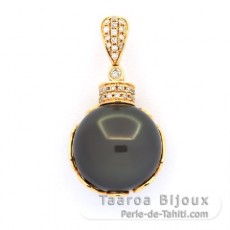 Pendentif en Or 18K + 35 diamants et 1 Perle de Tahiti Ronde B 13.9 mm