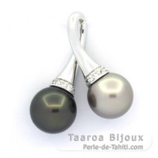 Pendentif en Argent et 2 Perles de Tahiti Rondes C 10 mm