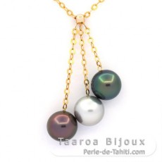 Collier en Or 18K et 3 Perles de Tahiti Rondes B+ 9.1 mm