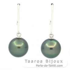 Boucles d'Oreilles en Or blanc 14K et 2 Perles de Tahiti Rondes B 8.9 mm