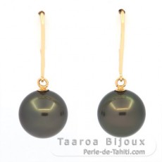 Boucles d'Oreilles en Or 18K et 2 Perles de Tahiti Rondes B 9.1 mm