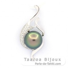 Pendentif en Argent et 1 Perle de Tahiti Ronde C 11 mm