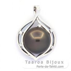 Pendentif en Argent et 1 Perle de Tahiti Ronde C 12.9 mm