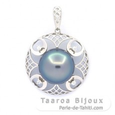 Pendentif en Argent et 1 Perle de Tahiti Semi-Ronde B/C 12 mm