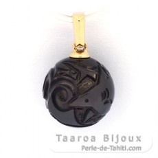 Pendentif en Or 18K et 1 Perle de Tahiti Gravée 11.5 mm