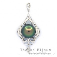 Pendentif en Argent et 1 Perle de Tahiti Ronde C 12.6 mm