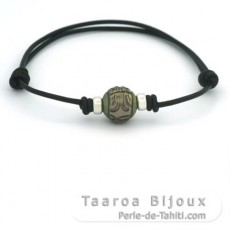 Bracelet en Cuir et 1 Perle de Tahiti Gravée  10.4 mm