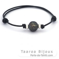 Bracelet en Cuir et 1 Perle de Tahiti Grave 10.8 mm