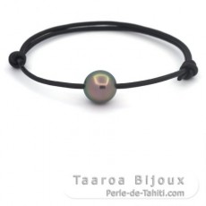 Bracelet en Cuir et 1 Perle de Tahiti Semi-Ronde C 11.6 mm