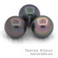 Lot de 3 Perles de Tahiti Semi-Rondes C de 10.7 à 10.8 mm