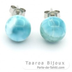 Boucles d'oreilles en Argent et 2 Larimars - 9.4 mm - 2.5 gr