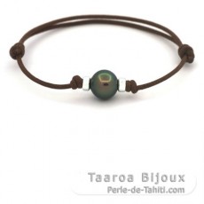 Bracelet en Coton Waxé et 1 Perle de Tahiti Semi-Baroque B 10.2 mm
